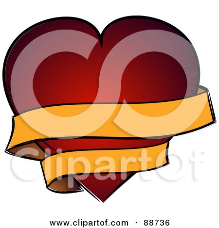 Royalty-Free (RF) Clipart Illustration of a Blank Yellow Ribbon Banner Winding Around A Red Heart by elaineitalia