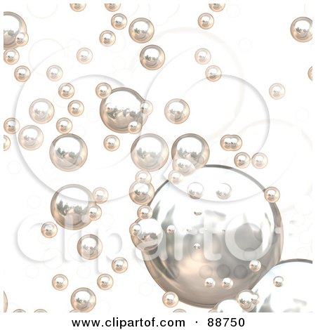 Royalty-Free (RF) Clipart Illustration of a Background Of Shiny Chrome Bubbles Over White by Arena Creative
