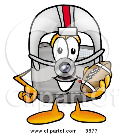 Clipart Picture of a Camera Mascot Cartoon Character in a Helmet, Holding a Football by Mascot Junction