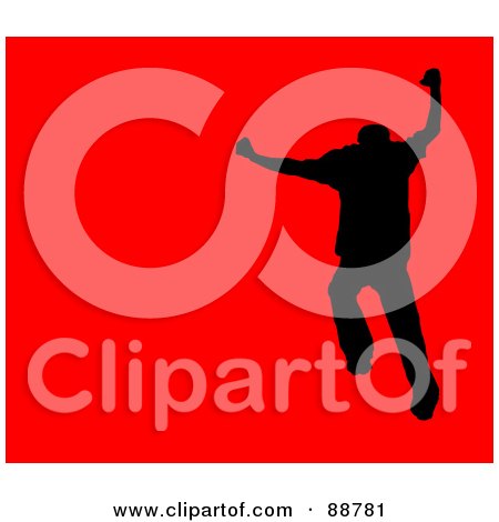 Royalty-Free (RF) Clipart Illustration of a Jumping Silhouetted Man Over Red by Arena Creative