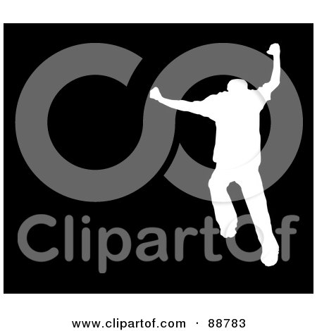 Royalty-Free (RF) Clipart Illustration of a Jumping Silhouetted Man Over Black by Arena Creative