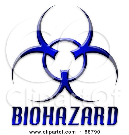 Royalty-Free (RF) Clipart Illustration of a Blue Bio Hazard Symbol And Text by Arena Creative