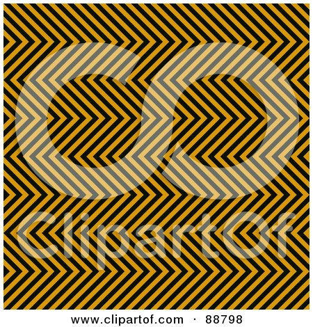 Royalty-Free (RF) Clipart Illustration of a Background Of Rows Of Black And Orange Zig Zag Hazard Stripes by Arena Creative