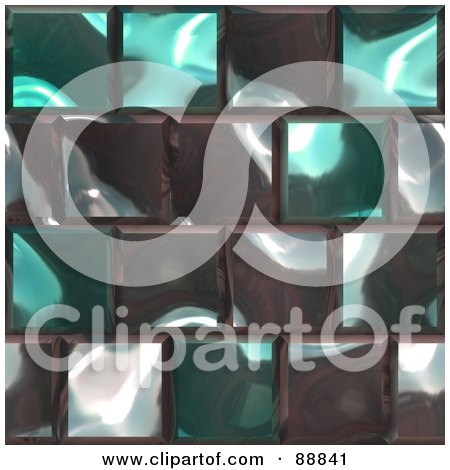 Royalty-Free (RF) Clipart Illustration of a Background Of Shiny Turquoise And Gray Tiles by Arena Creative