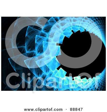 Royalty-Free (RF) Clipart Illustration of a Vortex Of Blue Fractal Squares Over Black by Arena Creative