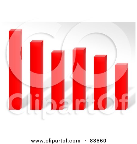 Royalty-Free (RF) Clipart Illustration of a 3d Red Declining Bar Graph Over Gray by Arena Creative