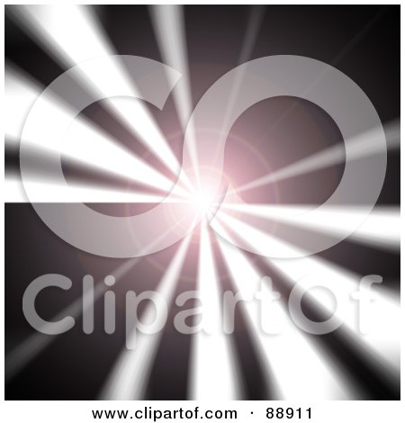 Royalty-Free (RF) Clipart Illustration of a Bright Lens Flare With White Lights Over Black by Arena Creative