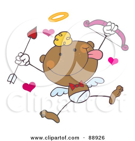 Royalty-Free (RF) Clipart Illustration of a Black Stick Cupid Holding Up A Bow And Arrow by Hit Toon