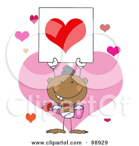 Royalty-Free (RF) Clipart Illustration of a Hispanic Male Stick Cupid Holding A Red Heart Sign by Hit Toon
