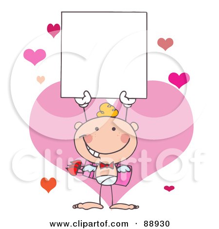 Royalty-Free (RF) Clipart Illustration of a White Male Stick Cupid Holding A Blank Sign by Hit Toon