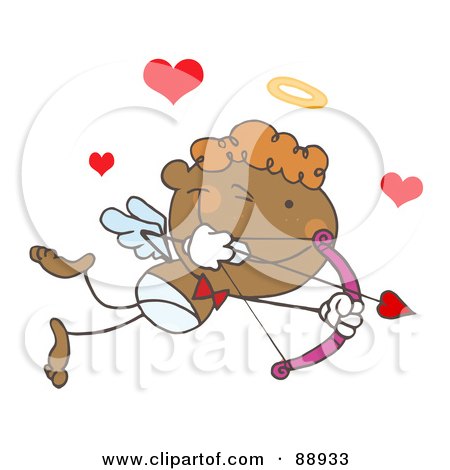 Royalty-Free (RF) Clipart Illustration of a Black Stick Cupid Aiming A Bow And Arrow by Hit Toon