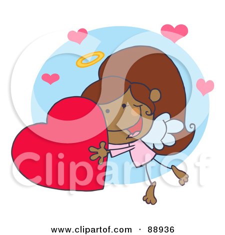 Royalty-Free (RF) Clipart Illustration of a Sweet Black Female Stick Cupid Holding A Heart by Hit Toon