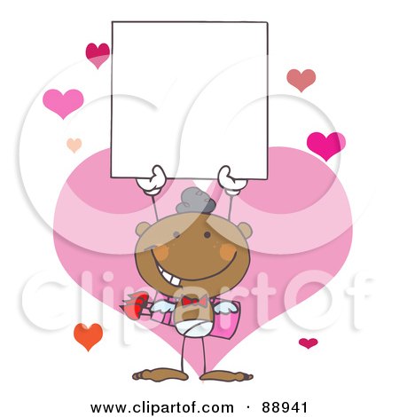 Royalty-Free (RF) Clipart Illustration of a Black Male Stick Cupid Holding A Blank Sign by Hit Toon