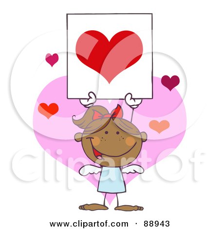 Royalty-Free (RF) Clipart Illustration of a Stick Hispanic Girl Cupid Holding A Red Heart Sign by Hit Toon