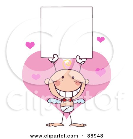 Royalty-Free (RF) Clipart Illustration of a Baby White Male Stick Cupid Holding A Blank Sign by Hit Toon