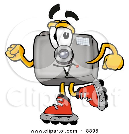 Clipart Picture of a Camera Mascot Cartoon Character Roller Blading on Inline Skates by Mascot Junction