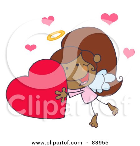 Royalty-Free (RF) Clipart Illustration of a Black Female Stick Cupid Holding A Heart by Hit Toon