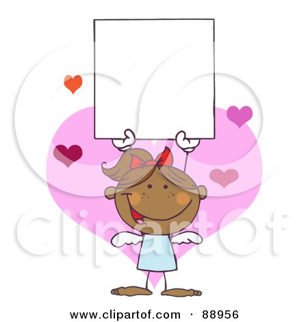 Royalty-Free (RF) Clipart Illustration of a Hispanic Female Stick Cupid Holding A Blank Sign by Hit Toon