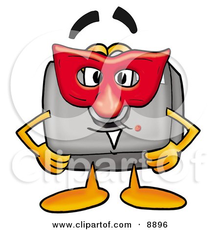 Clipart Picture of a Camera Mascot Cartoon Character Wearing a Red Mask Over His Face by Mascot Junction