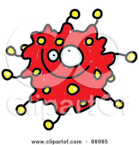 Royalty-Free (RF) Clipart Illustration of a Red Grinning Germ Cartoon by Prawny