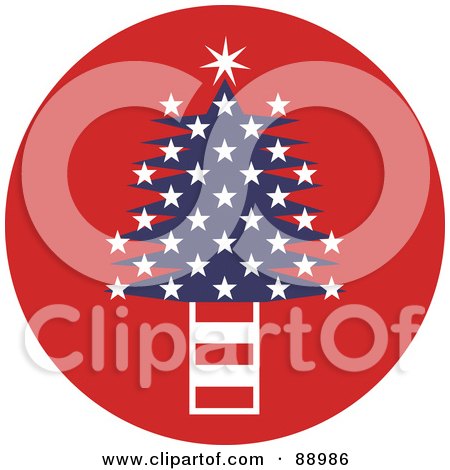 Royalty-Free (RF) Clipart Illustration of a Patriotic Christmas Tree With White Stars Over A Red Circle by Prawny