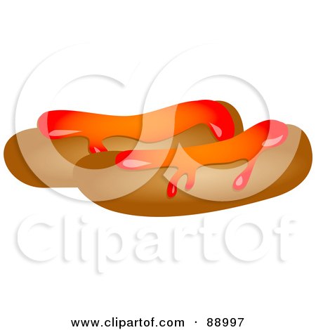 Royalty-Free (RF) Clipart Illustration of Two Sausages Topped With Ketchup by Prawny