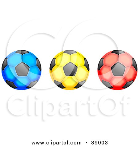 Royalty-Free (RF) Clipart Illustration of a Row Of Green, Yellow And Red Soccer Balls by Prawny