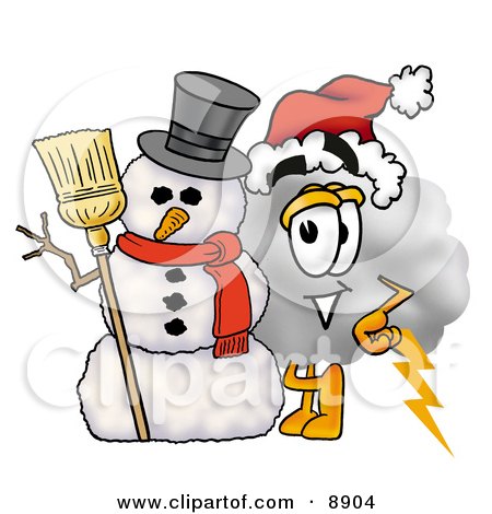 Clipart Picture of a Cloud Mascot Cartoon Character With a Snowman on Christmas by Mascot Junction