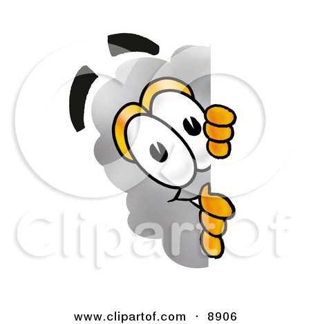 Clipart Picture of a Cloud Mascot Cartoon Character Peeking Around a Corner by Mascot Junction