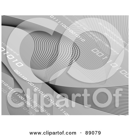 Royalty-Free (RF) Clipart Illustration of a Gray Background With Mesh Waves And Binary Coding by Arena Creative