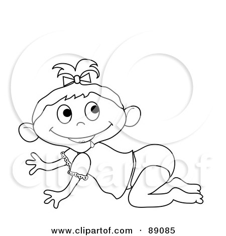 Royalty-Free (RF) Clipart Illustration of an Outlined Baby Girl Crawling - Version 4 by Pams Clipart