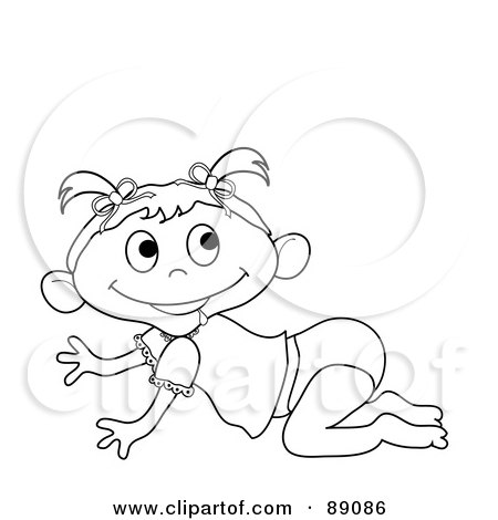 Royalty-Free (RF) Clipart Illustration of an Outlined Baby Girl Crawling - Version 2 by Pams Clipart