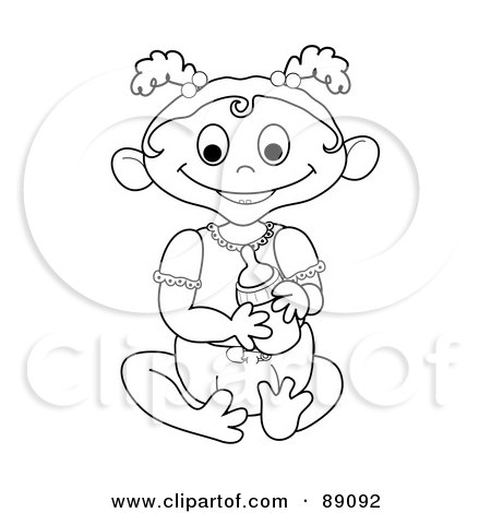 Royalty-Free (RF) Clipart Illustration of an Outlined Baby Girl Holding A Bottle - Version 4 by Pams Clipart