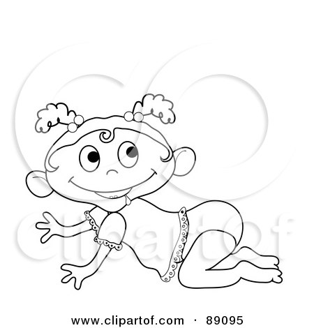 Royalty-Free (RF) Clipart Illustration of an Outlined Baby Girl Crawling - Version 3 by Pams Clipart