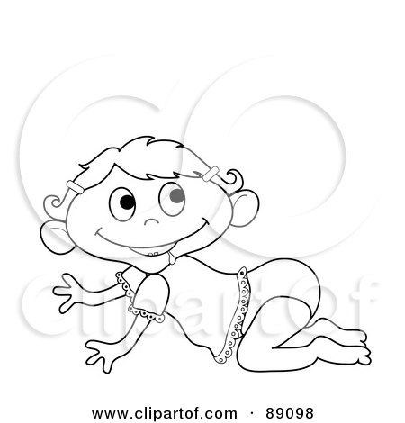 Royalty-Free (RF) Clipart Illustration of an Outlined Baby Girl Crawling - Version 1 by Pams Clipart