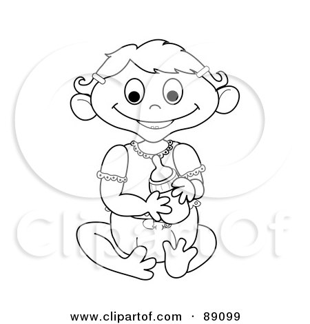 Royalty-Free (RF) Clipart Illustration of an Outlined Baby Girl Holding A Bottle - Version 3 by Pams Clipart
