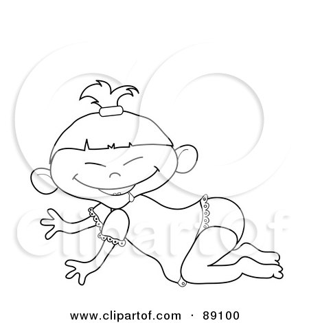 Royalty-Free (RF) Clipart Illustration of an Outlined Asian Baby Girl Crawling by Pams Clipart