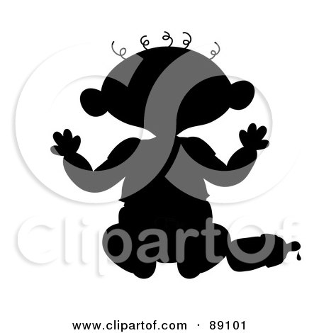 Royalty-Free (RF) Clipart Illustration of a Black Silhouetted Baby Sitting With A Bottle by Pams Clipart