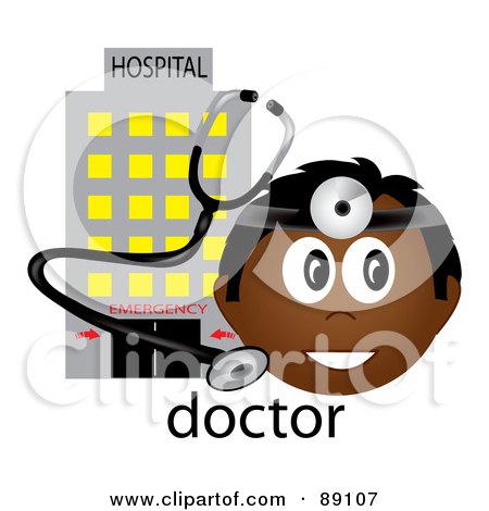 Royalty-Free (RF) Clipart Illustration of a Male Indian Doctor With A Stethoscope And Hospital by Pams Clipart