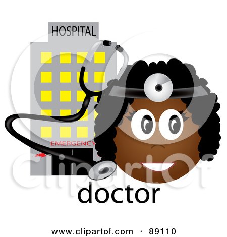 Royalty-Free (RF) Clipart Illustration of a Female African Doctor With A Stethoscope And Hospital by Pams Clipart