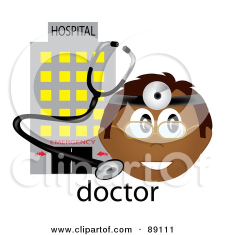 Royalty-Free (RF) Clipart Illustration of a Male Hispanic Doctor With A Stethoscope And Hospital by Pams Clipart