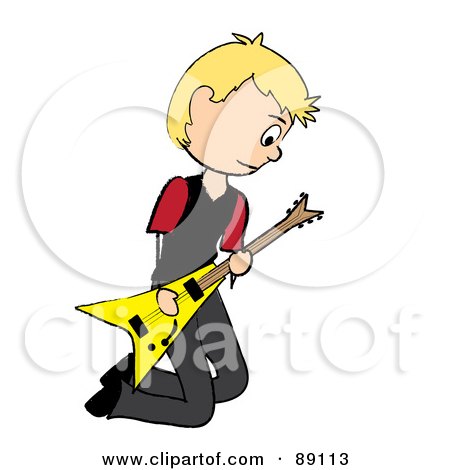 Royalty-Free (RF) Clipart Illustration of a Kneeling Blond Male Guitarist by Pams Clipart