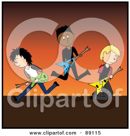 Royalty-Free (RF) Clipart Illustration of a Rock Band Of Three Guitarists On Stage by Pams Clipart