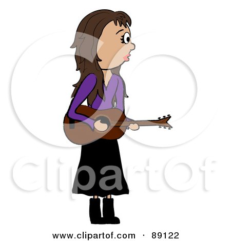 Royalty-Free (RF) Clipart Illustration of a Stick Caucasian Female Guitarist by Pams Clipart