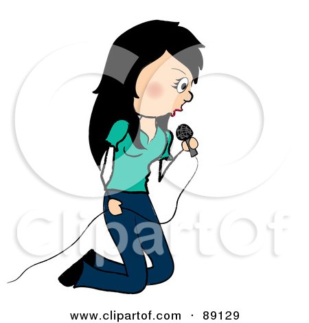 Royalty-Free (RF) Clipart Illustration of a Female Singer Kneeling by Pams Clipart
