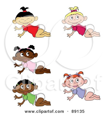 Royalty-Free (RF) Clipart Illustration of a Digital Collage Of Crawling Asian, Caucasian, Black, And Indian Baby Girls by Pams Clipart