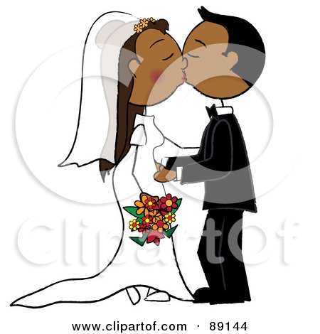 Royalty-Free (RF) Clipart Illustration of a Hispanic Wedding Couple Smooching by Pams Clipart