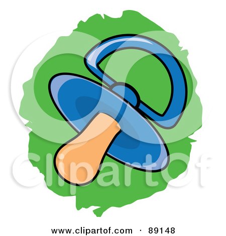 Royalty-Free (RF) Clipart Illustration of a Blue Plastic Baby Pacifier Over Green by Pams Clipart