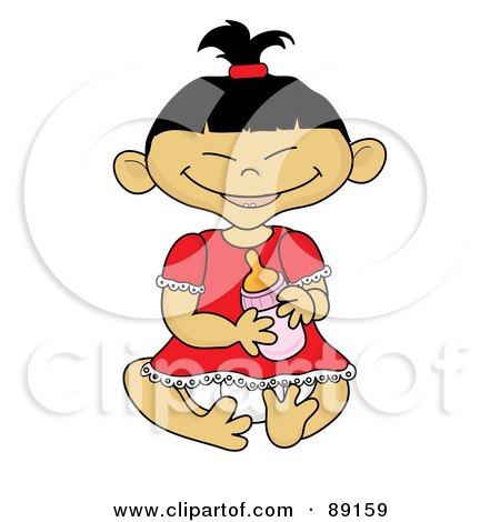 Royalty-Free (RF) Clipart Illustration of an Asian Baby Girl Holding A Bottle by Pams Clipart