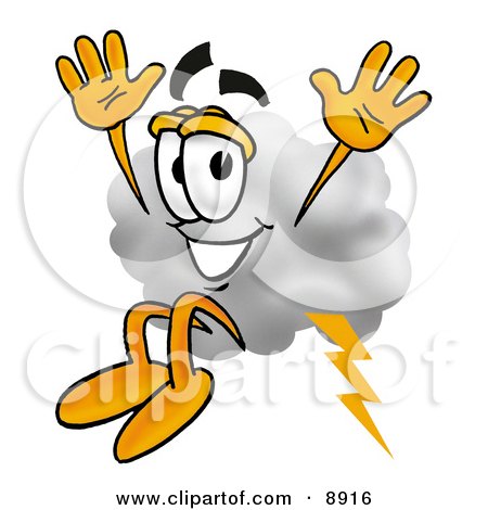 Clipart Picture of a Cloud Mascot Cartoon Character Jumping by Mascot Junction